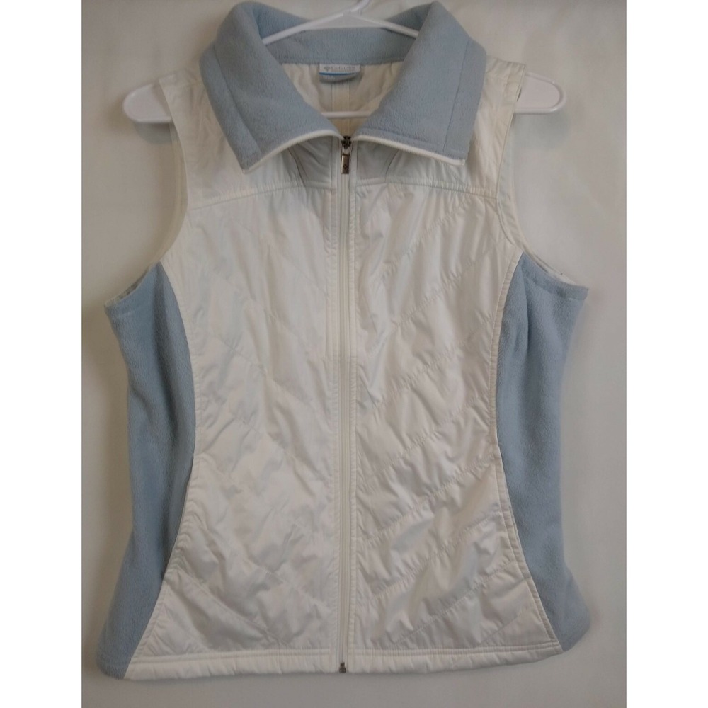 Columbia Vest Womens Medium White Blue Logo Outdoor Windbreaker